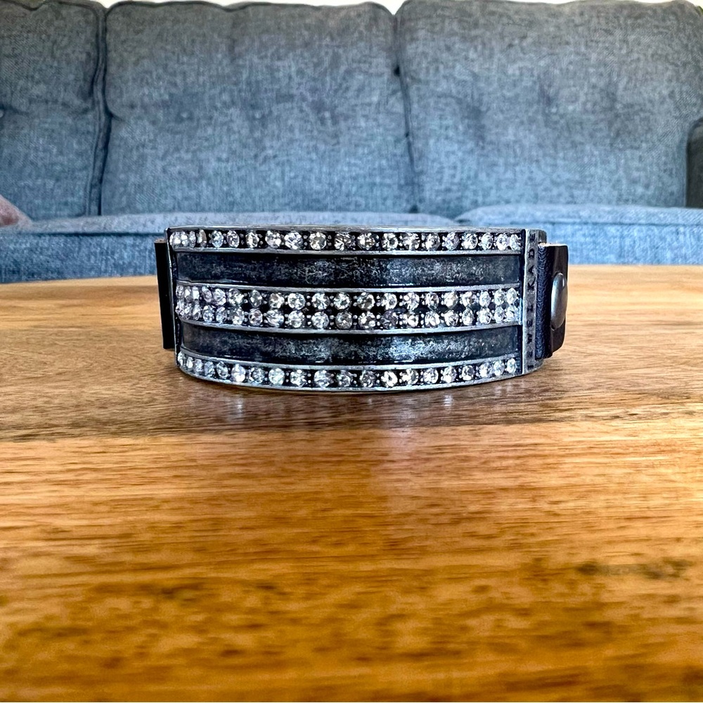 Jewel Kade Pewter, Rhinestone and Leather Bracelet.
